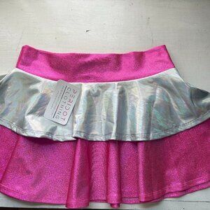 Peridot Clothing 2-Layer Skater Skirt - Holographic Silver and Pink